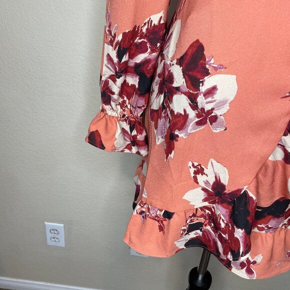 Honey Punch Floral Ruffle Wrap Dress Romantic Feminine Sexy Flowy Sz Med Girly - Picture 7 of 16